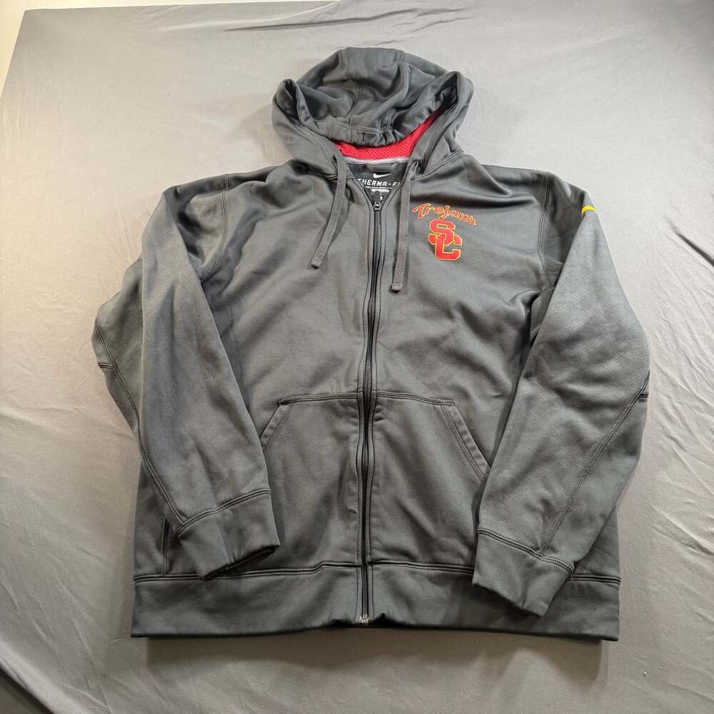 Nike USC Trojans Therma-FIT Full Zip Hoodie Jacket Gray Men’s Large